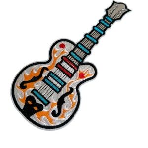Embroidered Guitar Patch with Flames-Guitar-Iron on patch-A1
